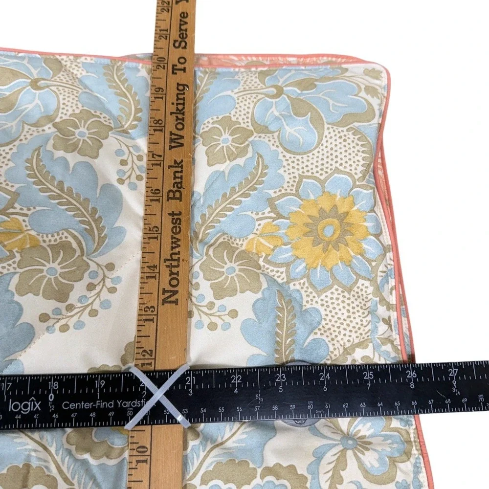 Pottery Barn Quilted Floral Paisley Damask Tie Sham Set 2 Blue Peach 2013 Boho‎